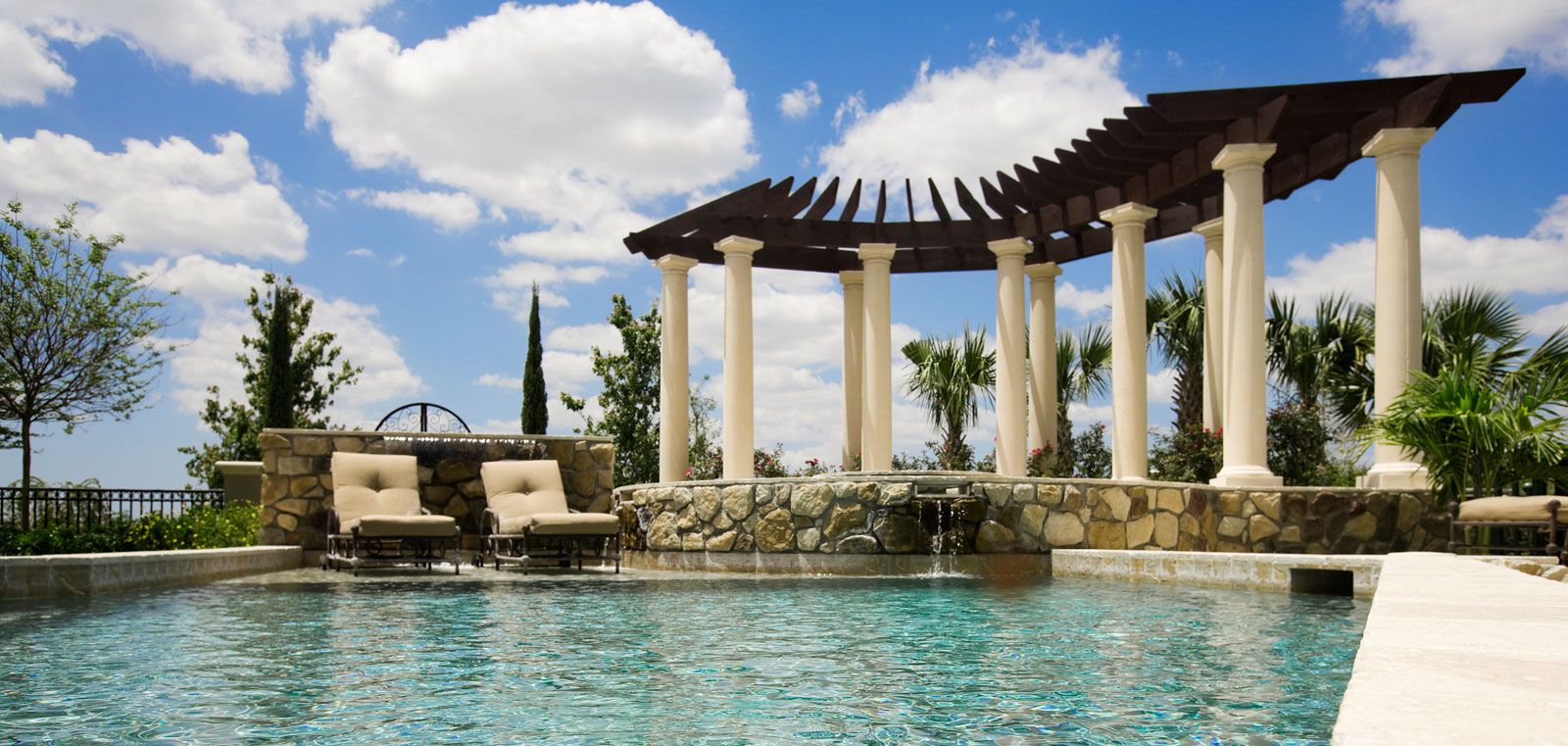 Luxury Backyard with Pool and Bench
